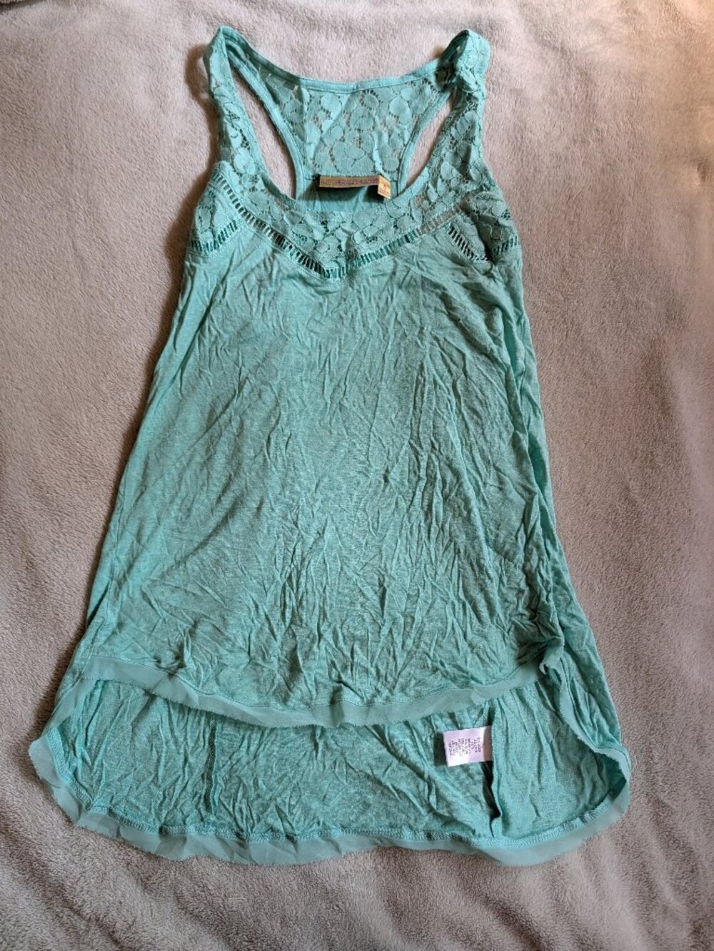 WOMEN'S TANK TOP VERA WANG S Small Lacy Teal Princess Loose Fit Lace Shirt Blue